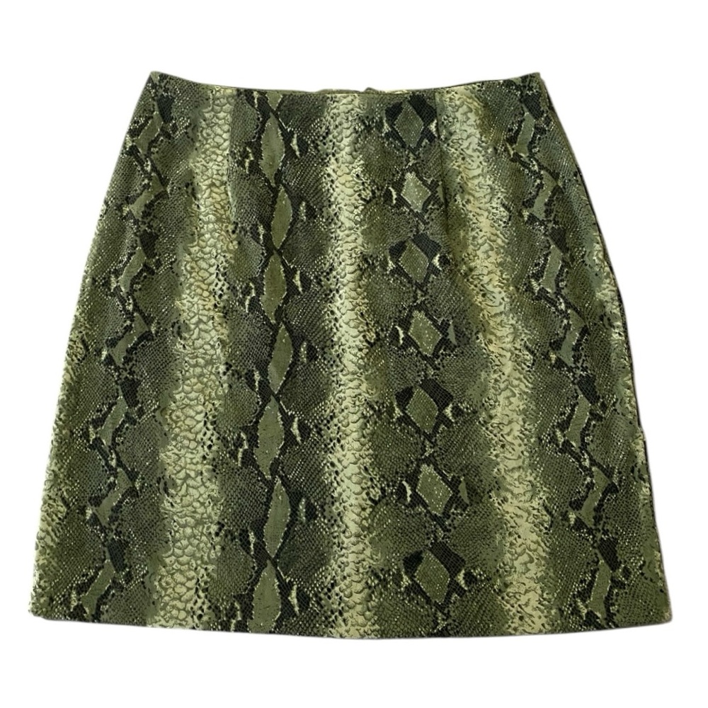 Vintage 90’s Y2K Green Snake Print Mini Skirt Sz 14 Evening Holiday Cocktail